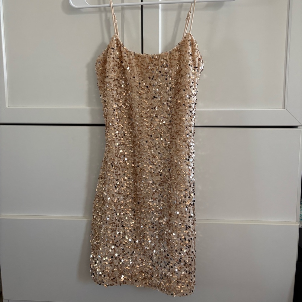 Lucy in the Sky Sequin Gold Hoco Dress